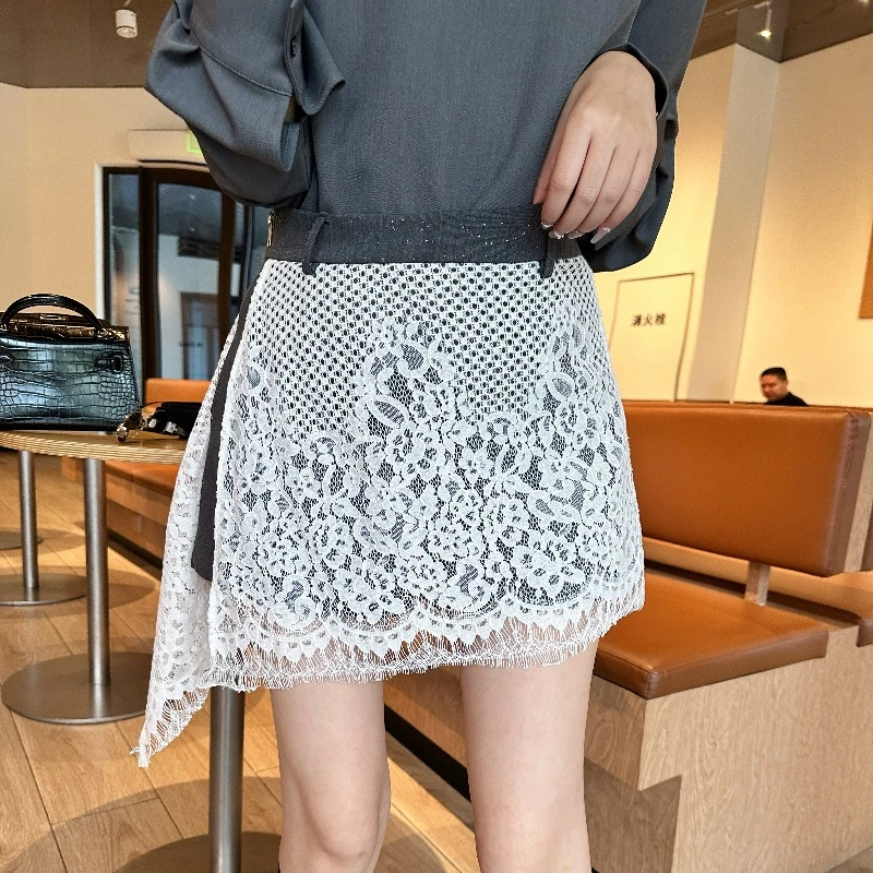 XIAOBAI时尚短裙打底镂空外裙A字裙半身裙意式常规A型