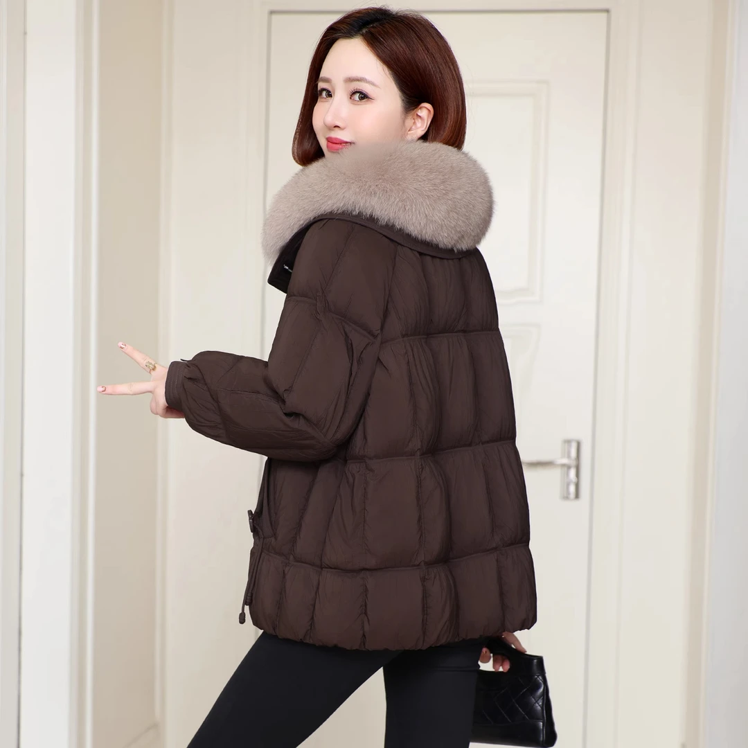 羽绒服女中长款2025冬季新款海宁皮草狐狸毛领宽松显瘦鹅绒服外套