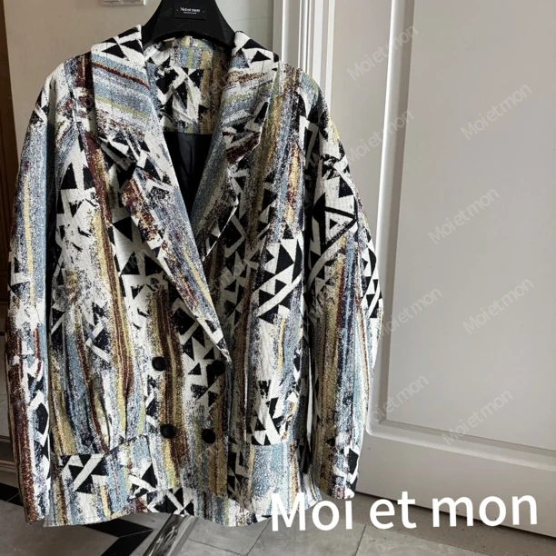 【Moi et mon】春季新款小众时尚印花彩色西装外套复古西装外套