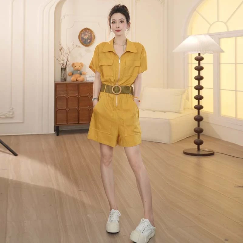 XH【秀装小迪】【送腰带】工装连体裤2025年夏季新款显瘦短裤D2410
