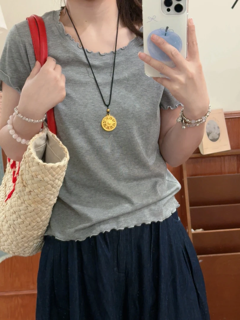 「大昕·木耳边打底」2025夏季新款弹力休闲T恤