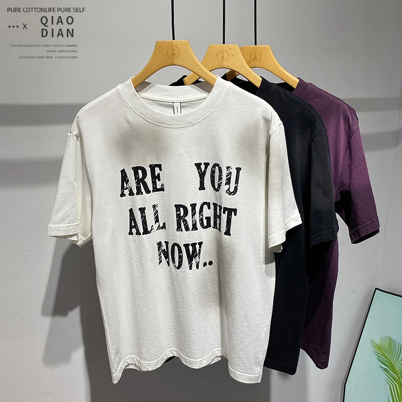 个性潮流时尚字母印花拼接水洗帅气上衣夏季男士休闲纯棉短袖T恤