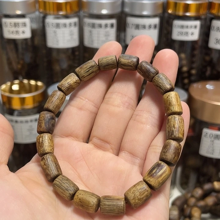 沉香沉香碎屑桶珠随型单圈