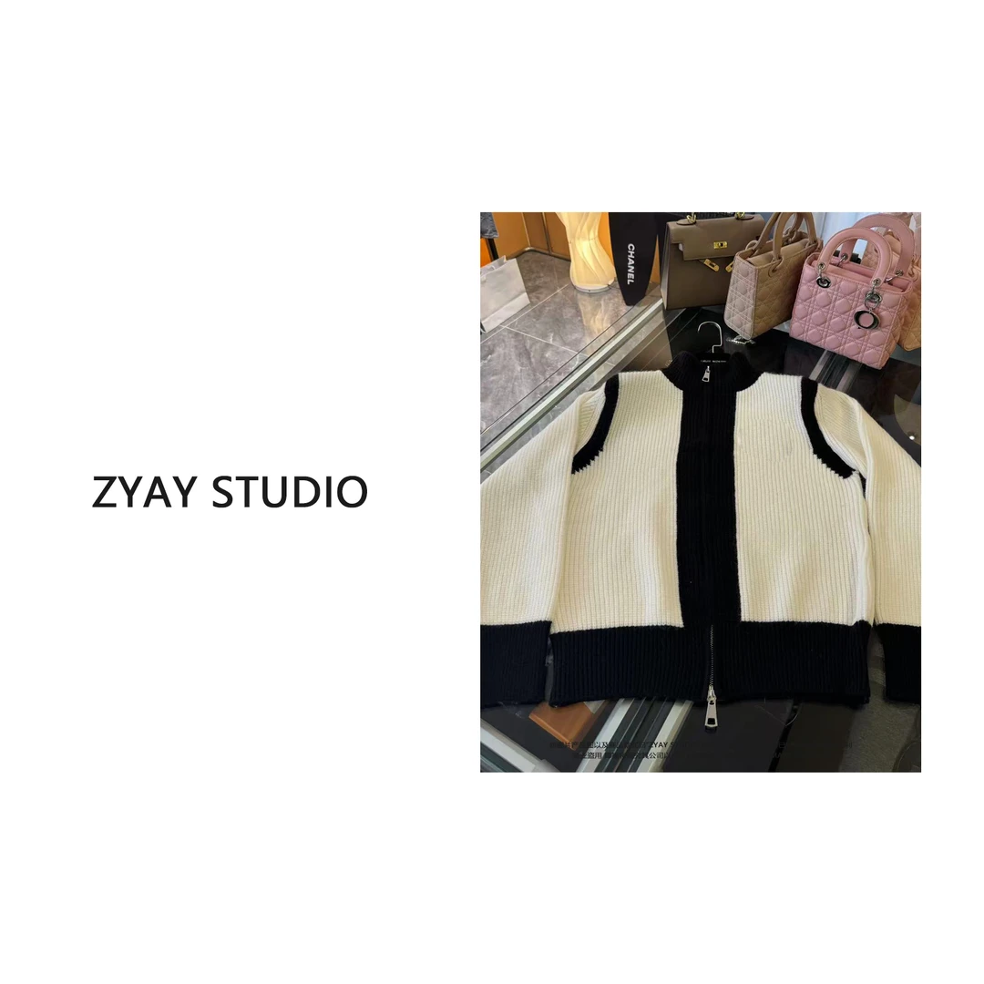【ZYAY STUDIO】11484赛老板时尚秋冬新款圆领拉链开衫针织长袖毛衣
