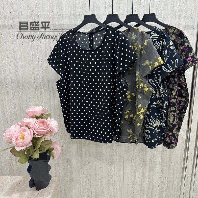 G3090【小飞袖珍珠纱短袖】时尚百搭夏季数码印花女士T恤大码加肥