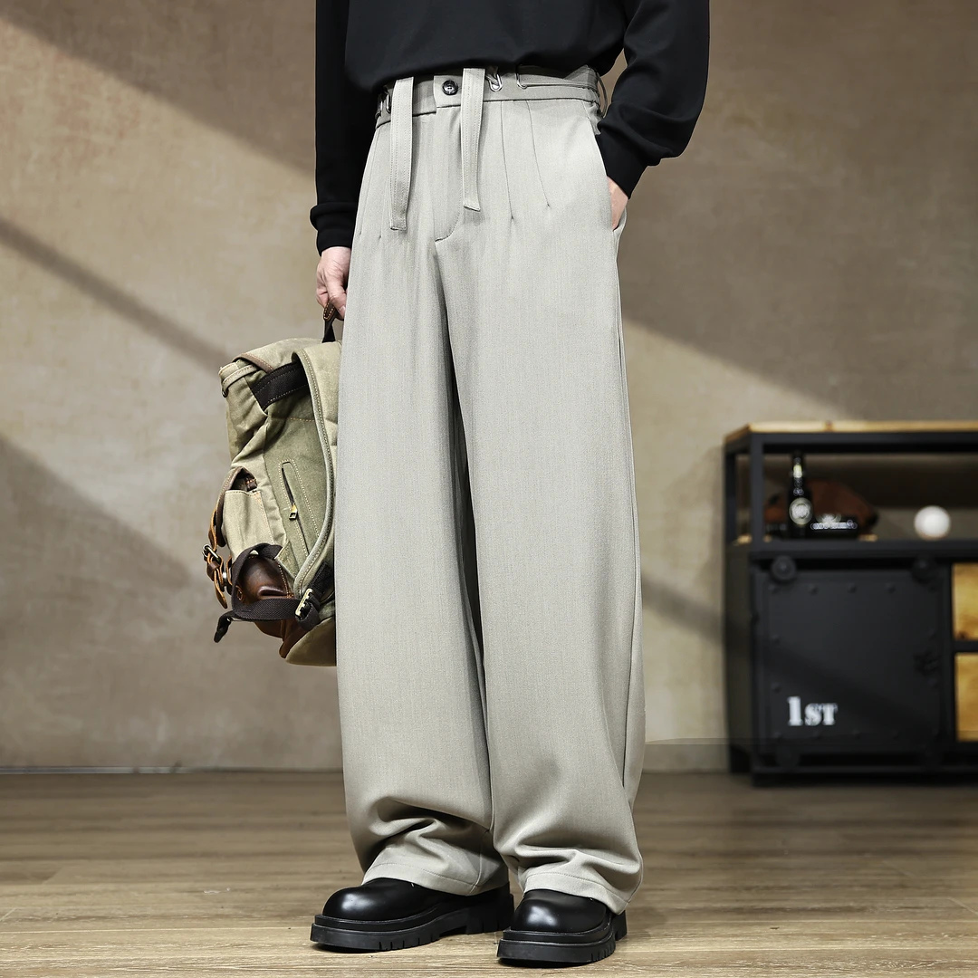 高端美式宽松阔腿垂感男士休闲西裤潮流秋季慵懒风直筒西装裤子男