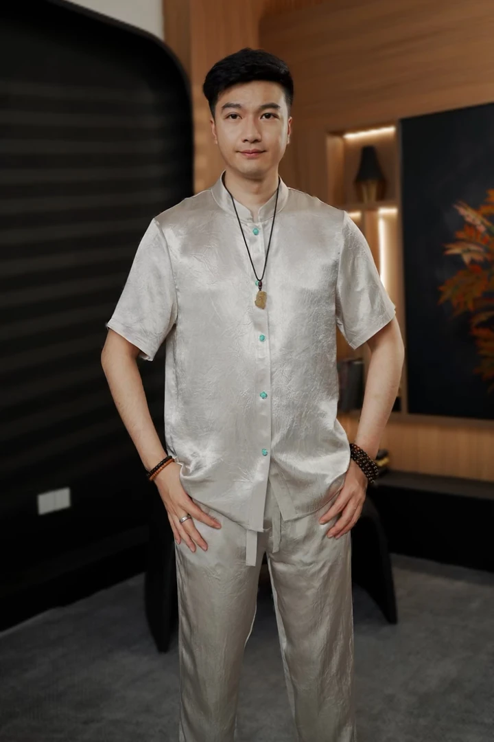 真丝缎面中式国风夏季轻薄透气休闲衬衣