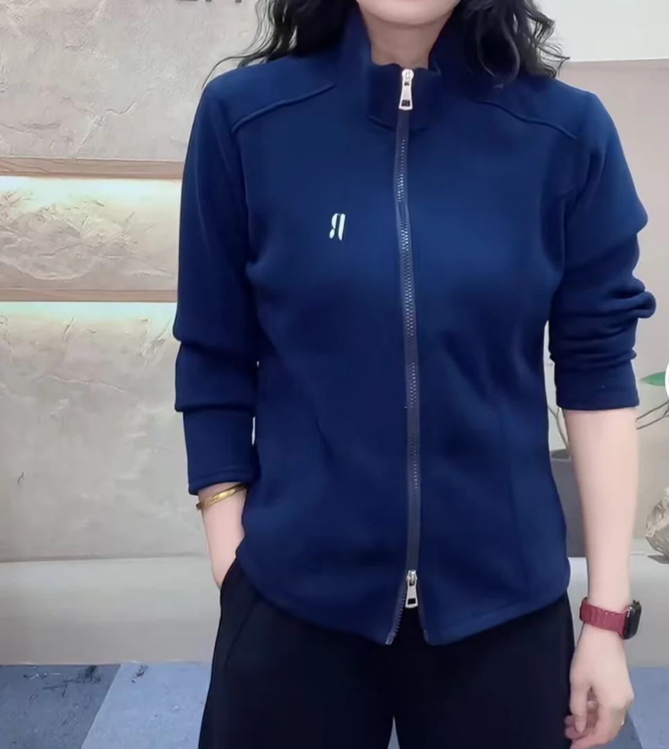 【加绒加厚】冬季新款时尚休闲运动女士显瘦长袖上衣 双拉链开衫