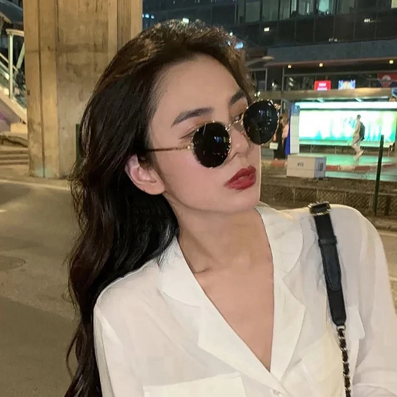 韩版刘仁娜眼镜复古网红大圆框金属时尚太阳镜男显瘦套装墨镜女潮