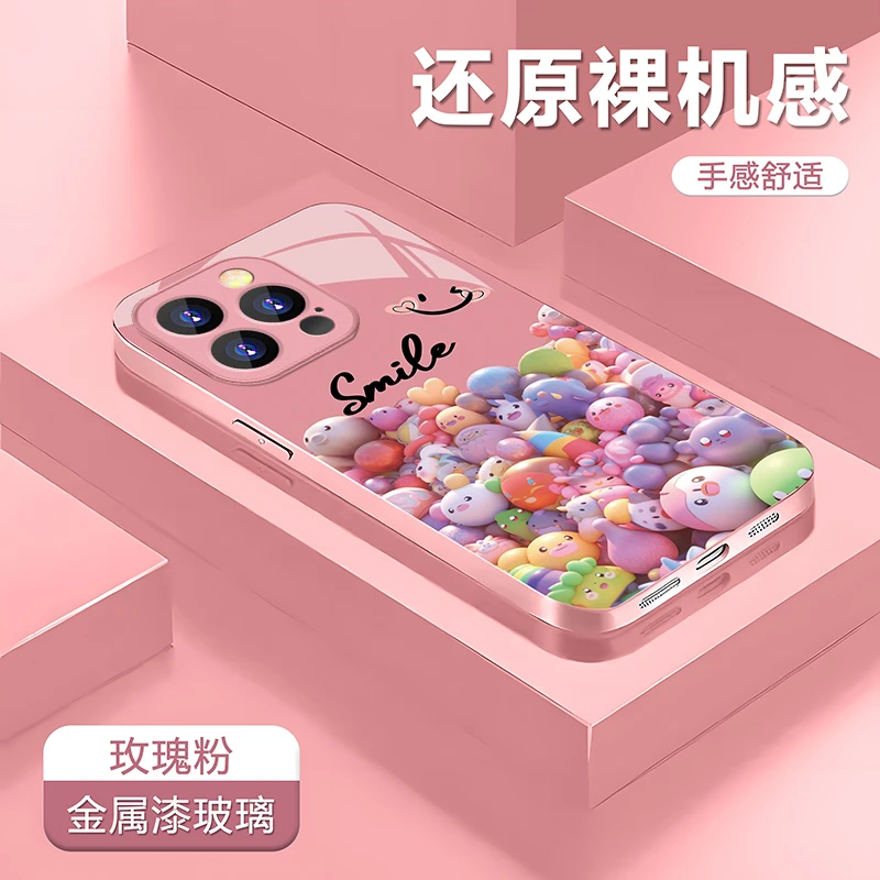 粉堆堆玩具适用苹果16华为P70/OPPOReno14/VIVO红米小米15玻璃壳