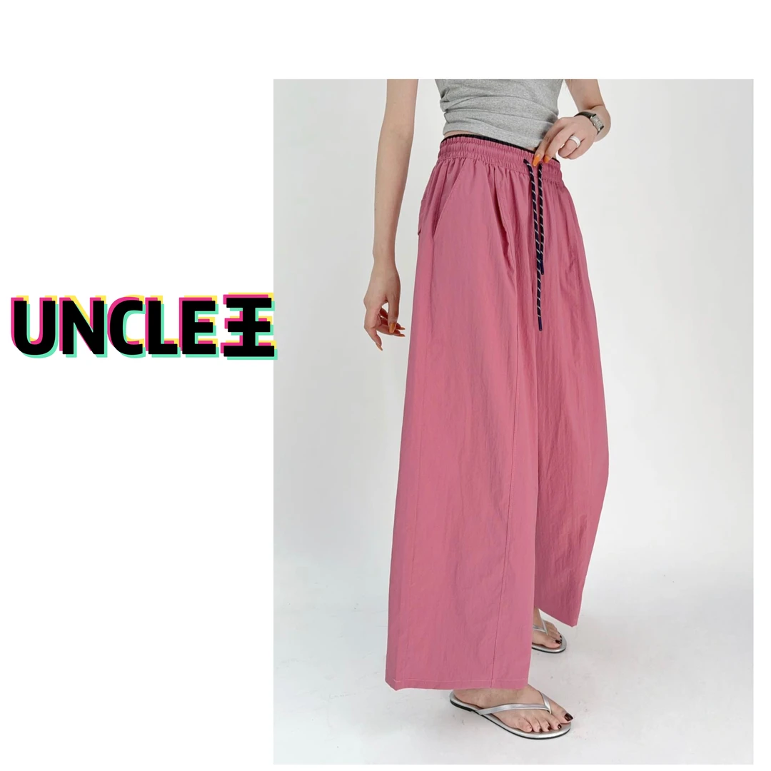 25626夏季新款立体拼线腰头拼接宽松显瘦阔腿九分裤