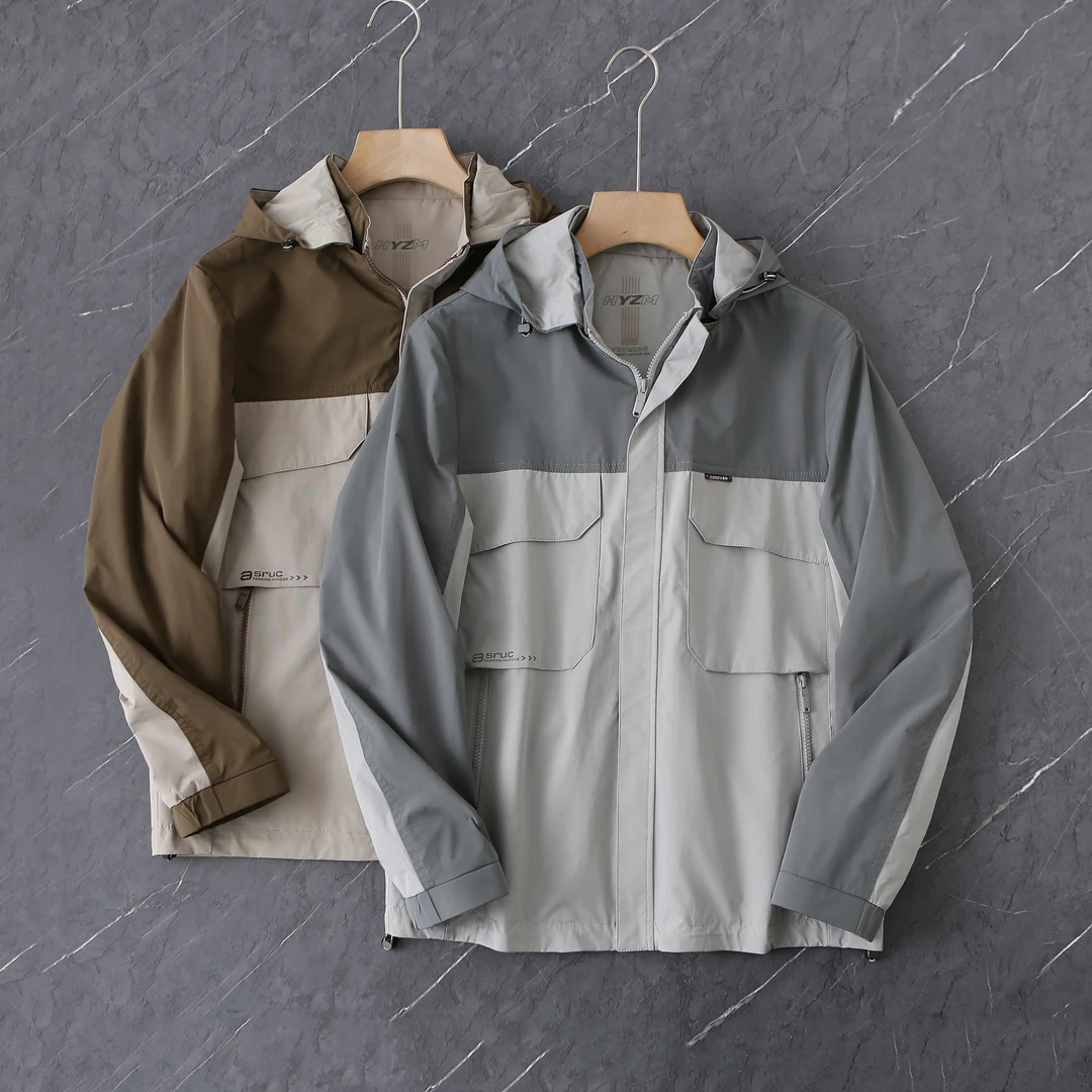 YS381 剪标春秋款拼色工装风经典连帽夹克外套（帽子可脱卸）