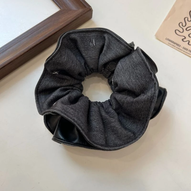 【酷酷女孩】皮制发圈丸子头蝴蝶结发饰气质法式秋冬时尚