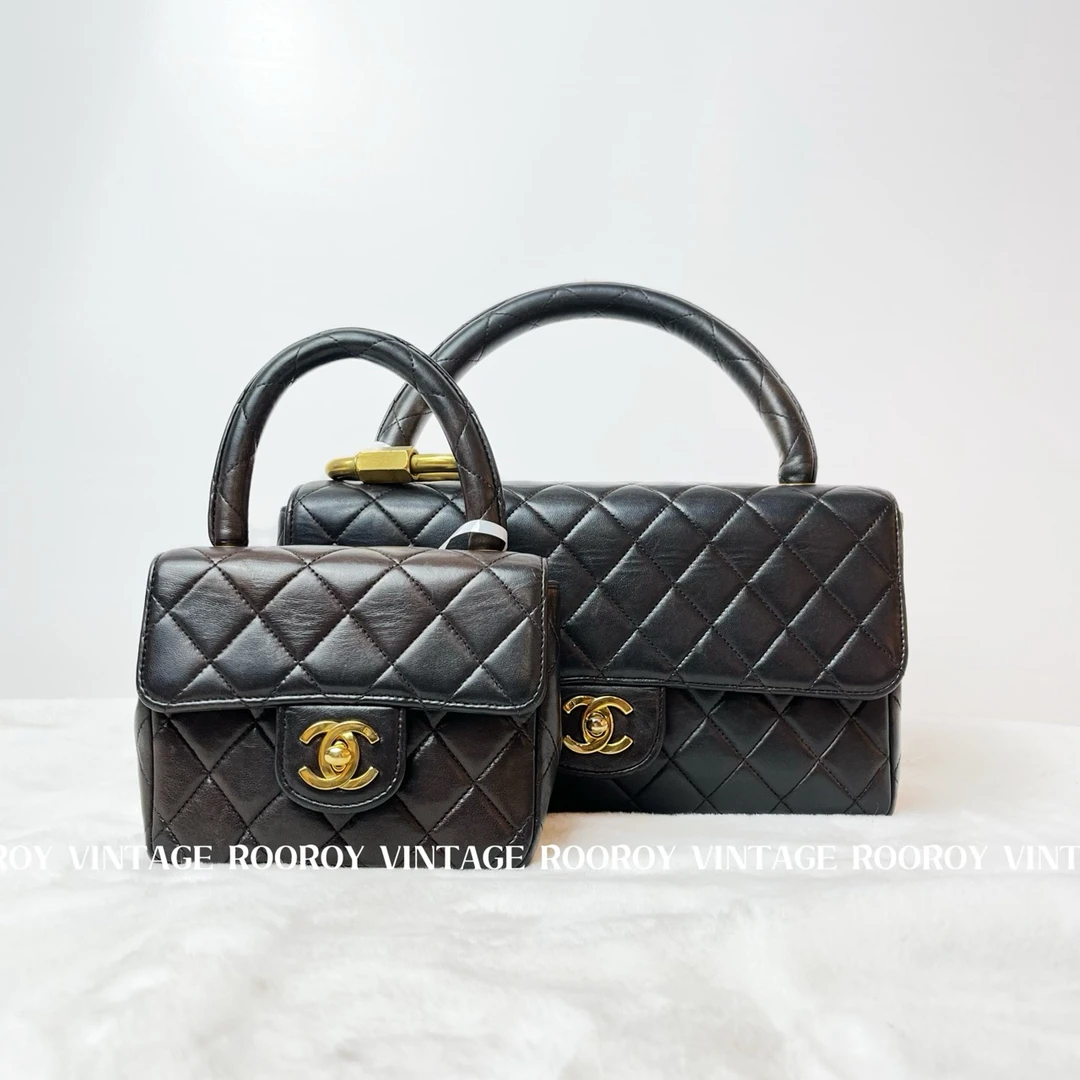 95新 Chanel/香奈儿 黑色 金扣 子母cf手提包/2360