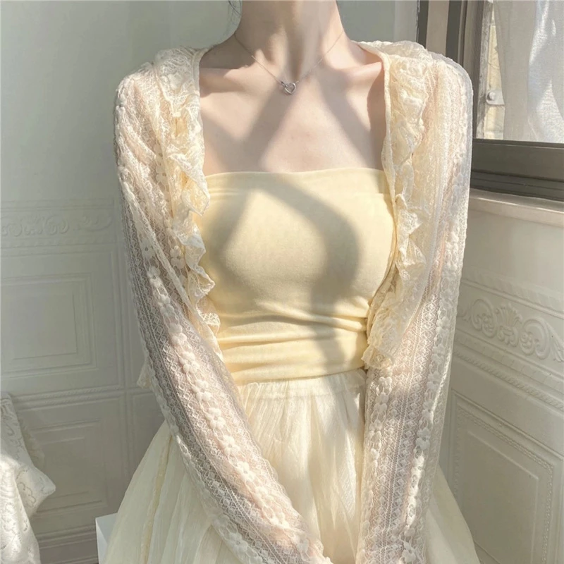 2025超仙蕾丝防晒开衫小披肩女长袖夏季薄款罩衫外套配吊带裙外搭