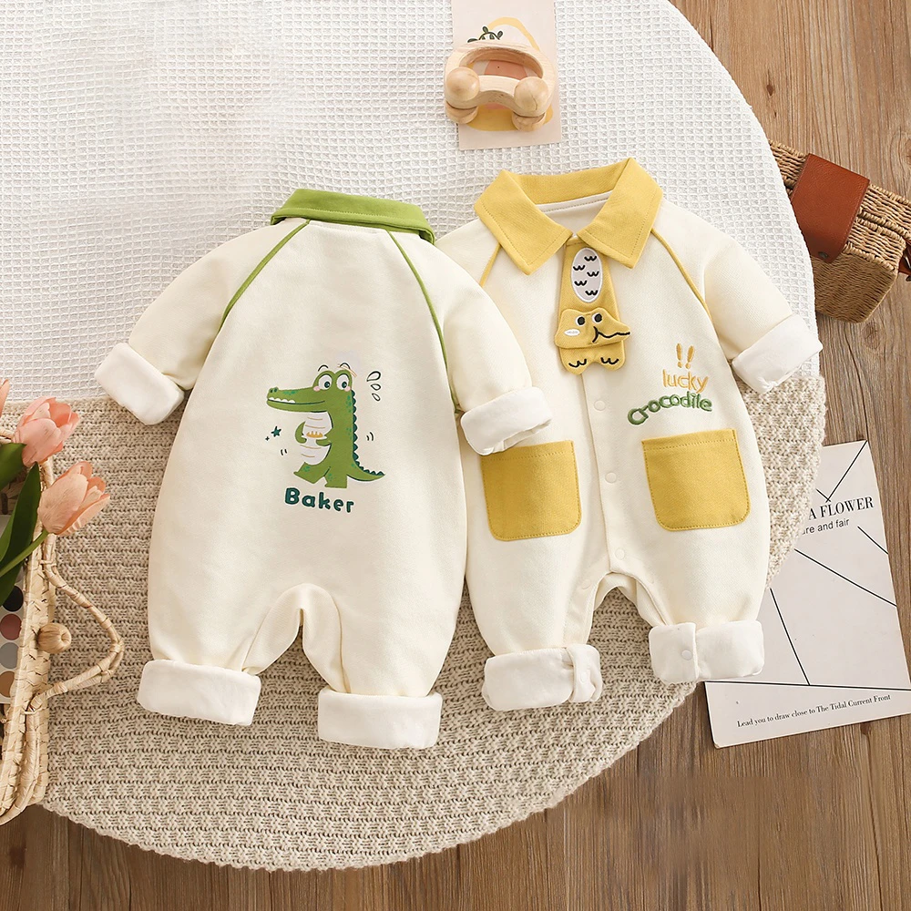 婴儿春季新款双层加厚连体衣男女宝宝春秋长袖哈衣A类爬服外出服
