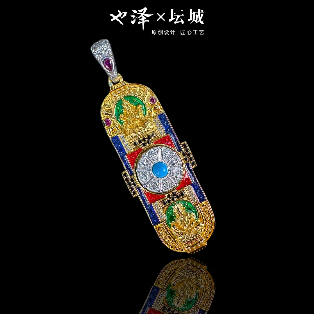 吊坠925银 绿度母黄财神吊坠坛城纯手工藏传饰品小众个性银饰项链