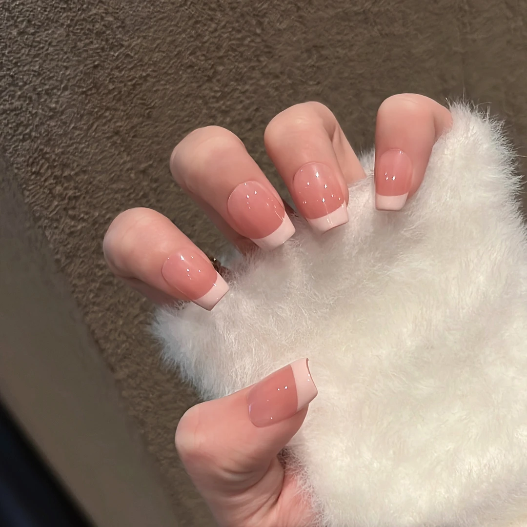 新/3『草莓奶盖』裸色自然法式纯手工穿戴甲高级感中长美甲贴