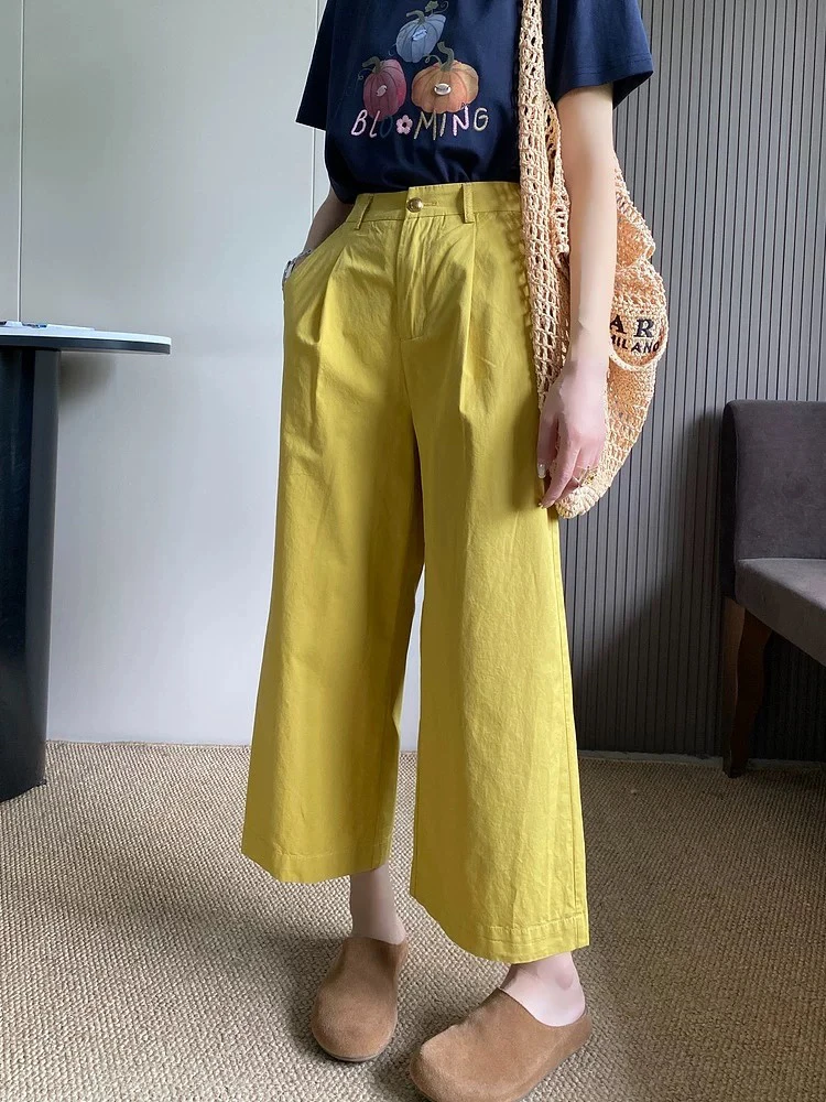 饭饭家 后腰松紧九分直筒裤