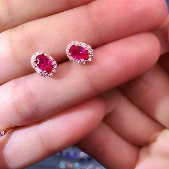 红宝石耳饰银S925镶嵌