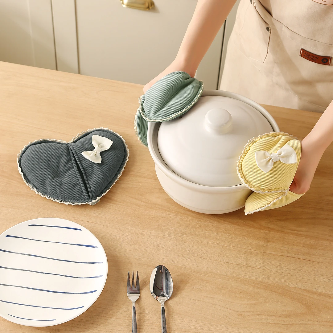 爱心款防烫手套隔热厨房烤箱专用烘焙耐高温防滑防热微波炉锅盖帽