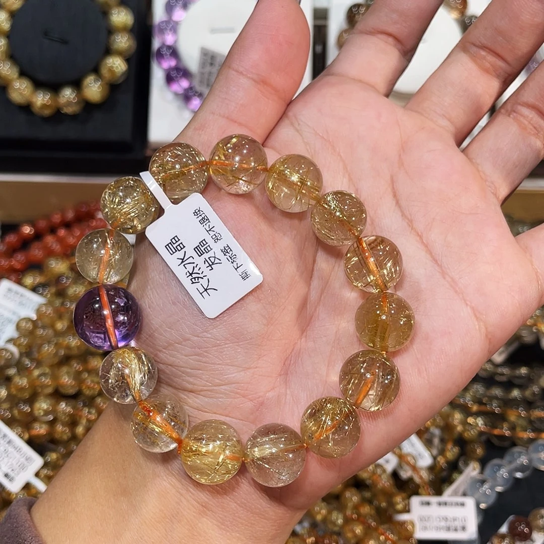 发晶未镶嵌手链多宝金发晶13mm