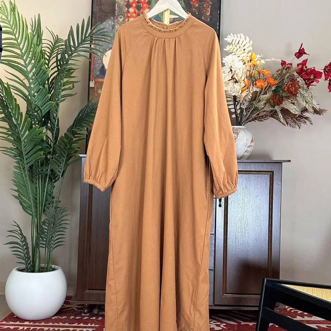 Q7020萌萌设计师女装长款纯色复古裙休闲袍裙（衣长123 胸围132）