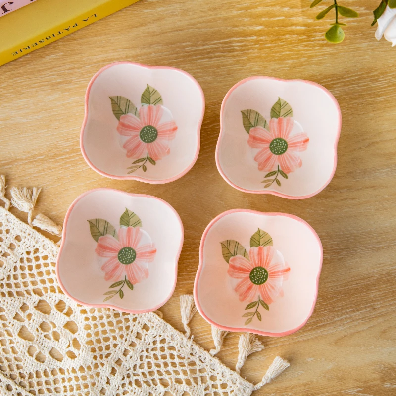 珊瑚海系列釉下彩陶瓷果凿碟醋碟小吃碟蘸料碟子花型碟 (4个)