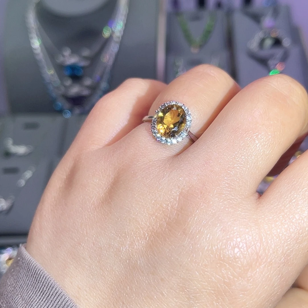 【闪购商品】黄晶戒指银S925镶嵌戒指