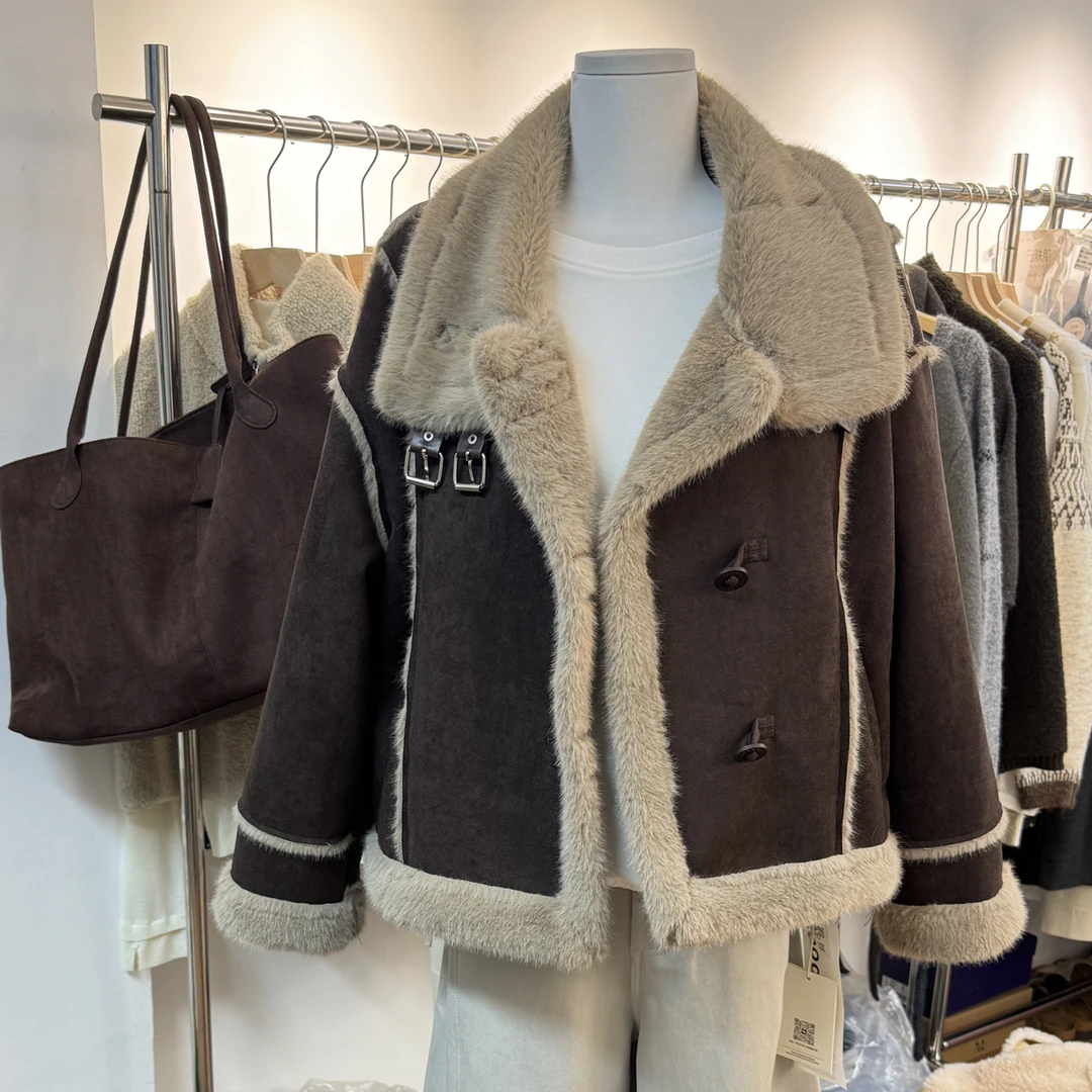 冬季对襟短款秋冬翻领保暖短外套女装休闲韩版