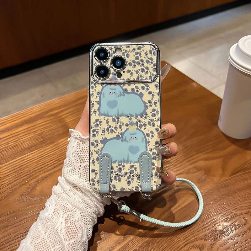 动物挂绳适用苹果/华为/荣耀/OPPO/VIVO/小米手机壳电镀视窗女