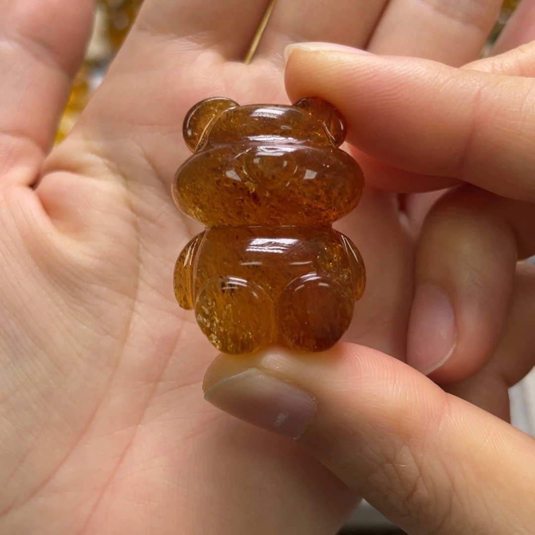 琥珀未镶嵌裸石天然琥珀爆闪小熊
