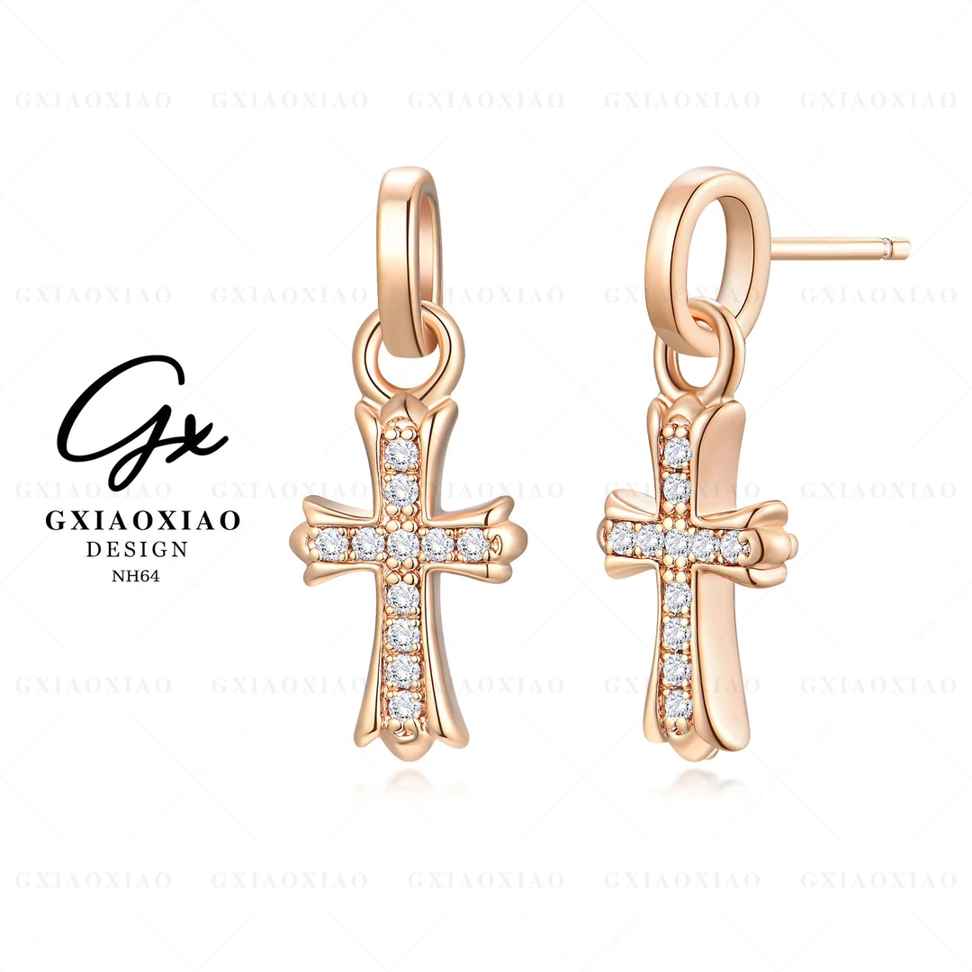铜合金合成锆石耳饰 GXX 轻奢气质高级感十字架耳环 NH64