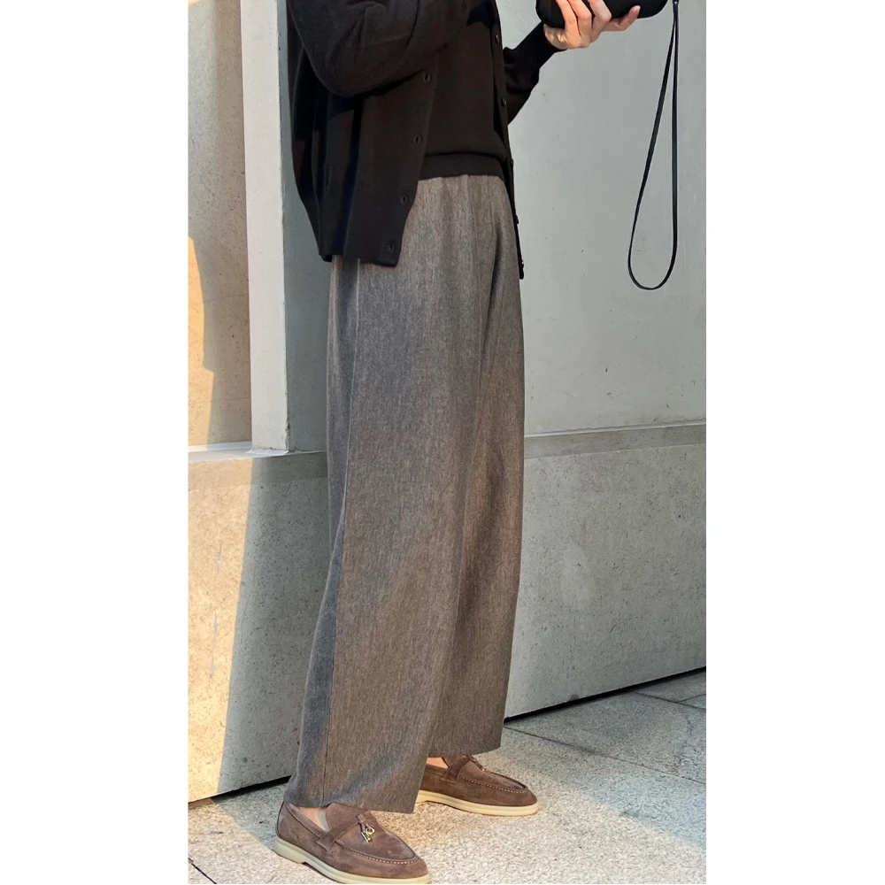 【100山羊绒.垮裤】女士高档新款气质针织裤松弛感老钱风宽松裤S889