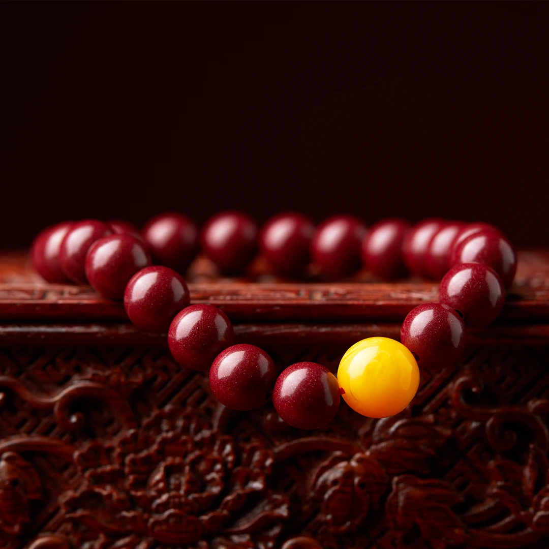 含辰砂工艺品【正品朱砂】朱砂紫金砂单圈配饰密黄时尚手串