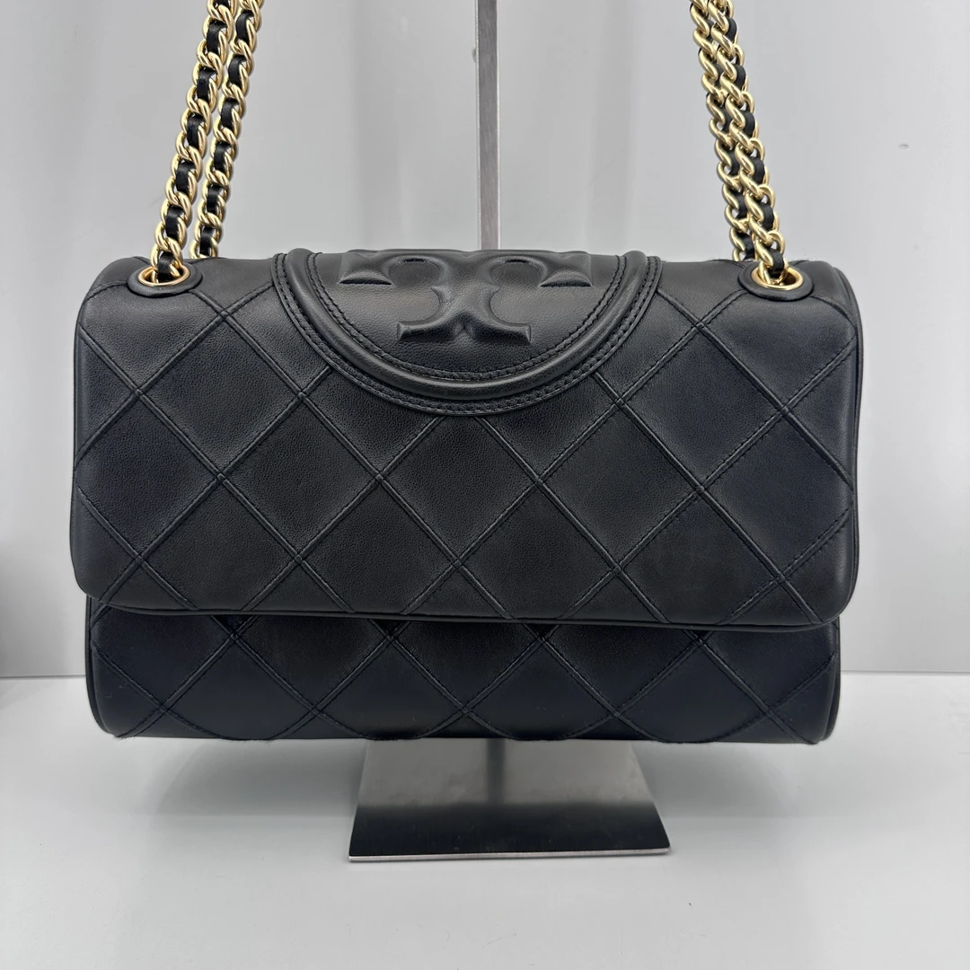 95新 TORY BURCH/汤丽柏琦 fleming黑色链条包27*17*10cmM072906