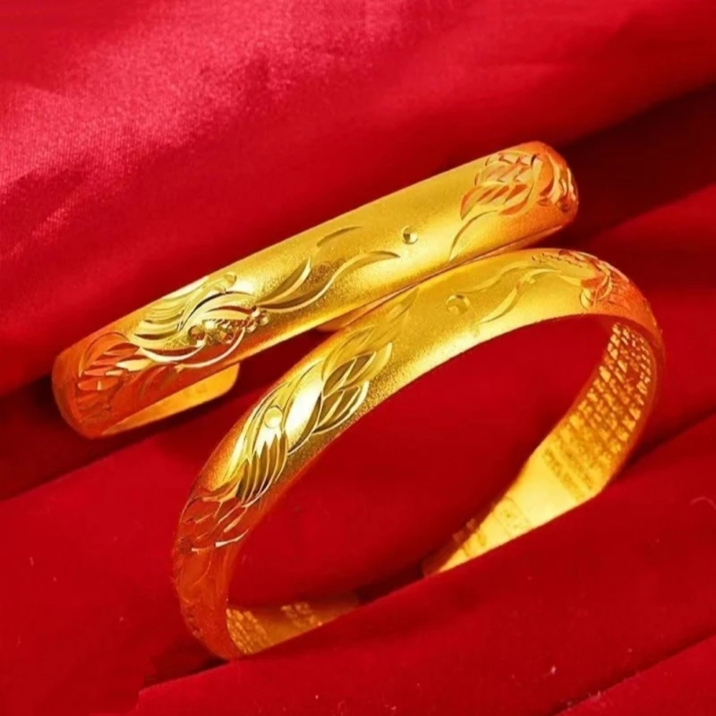 爆款K0004金色时尚百搭古法龙凤鎏世金开口手镯