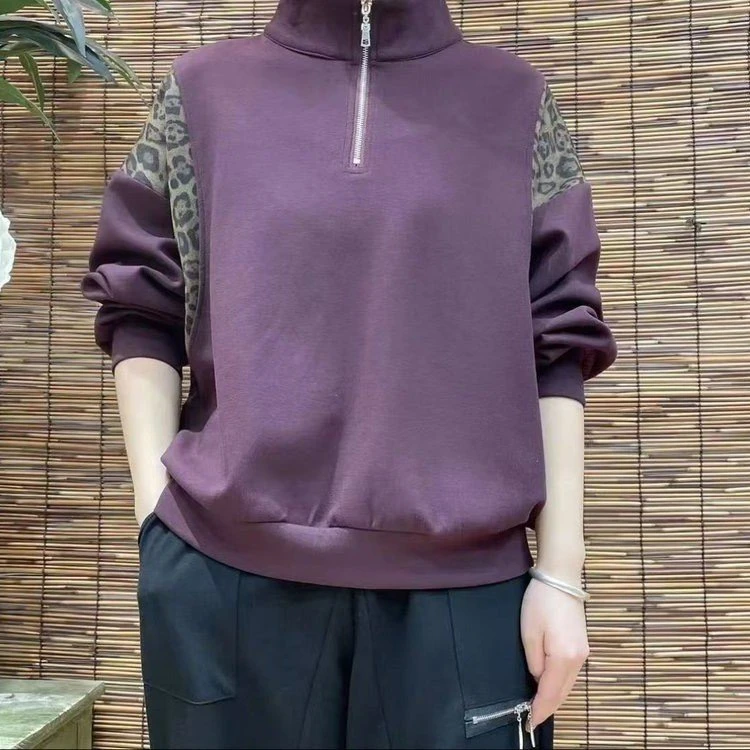 春秋新款立领拉链卫衣女宽松休闲韩版上衣气质显瘦女士百搭拼色