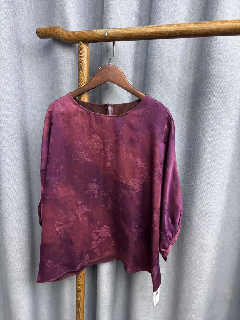 （瑕疵）新款时尚休闲香云纱圆领上衣y69