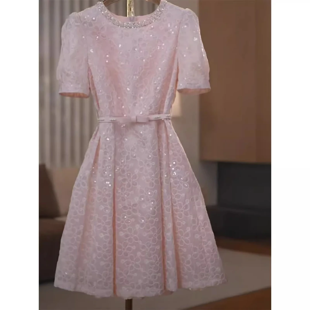 2025夏季新款轻奢气质名媛亮片优雅连衣裙小众收腰礼服短裙子女装