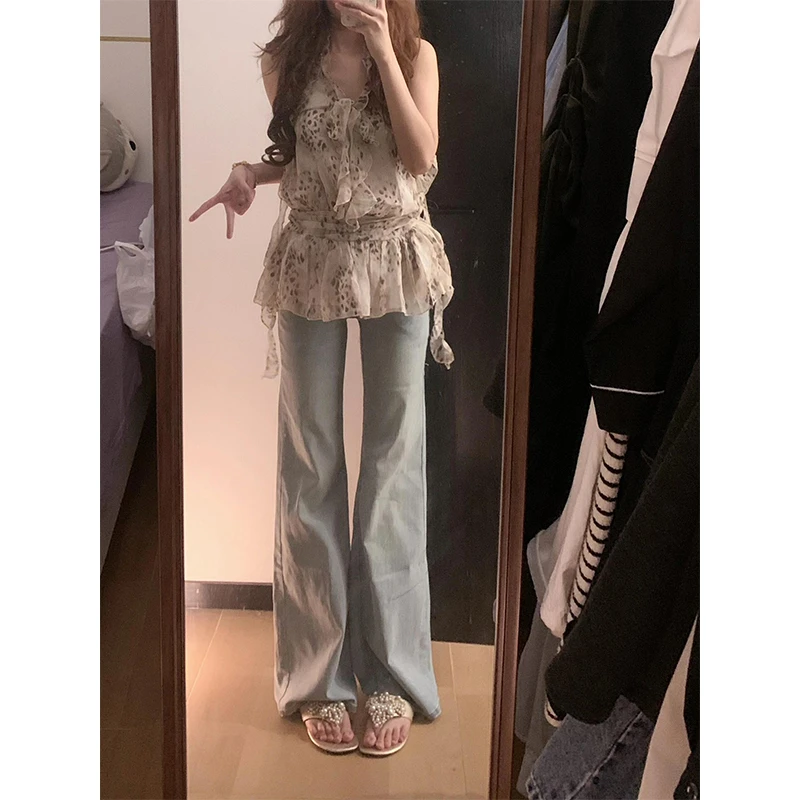 网红时尚炸街新款女装2025夏季收腰显瘦无袖上衣女高腰百搭牛仔裤