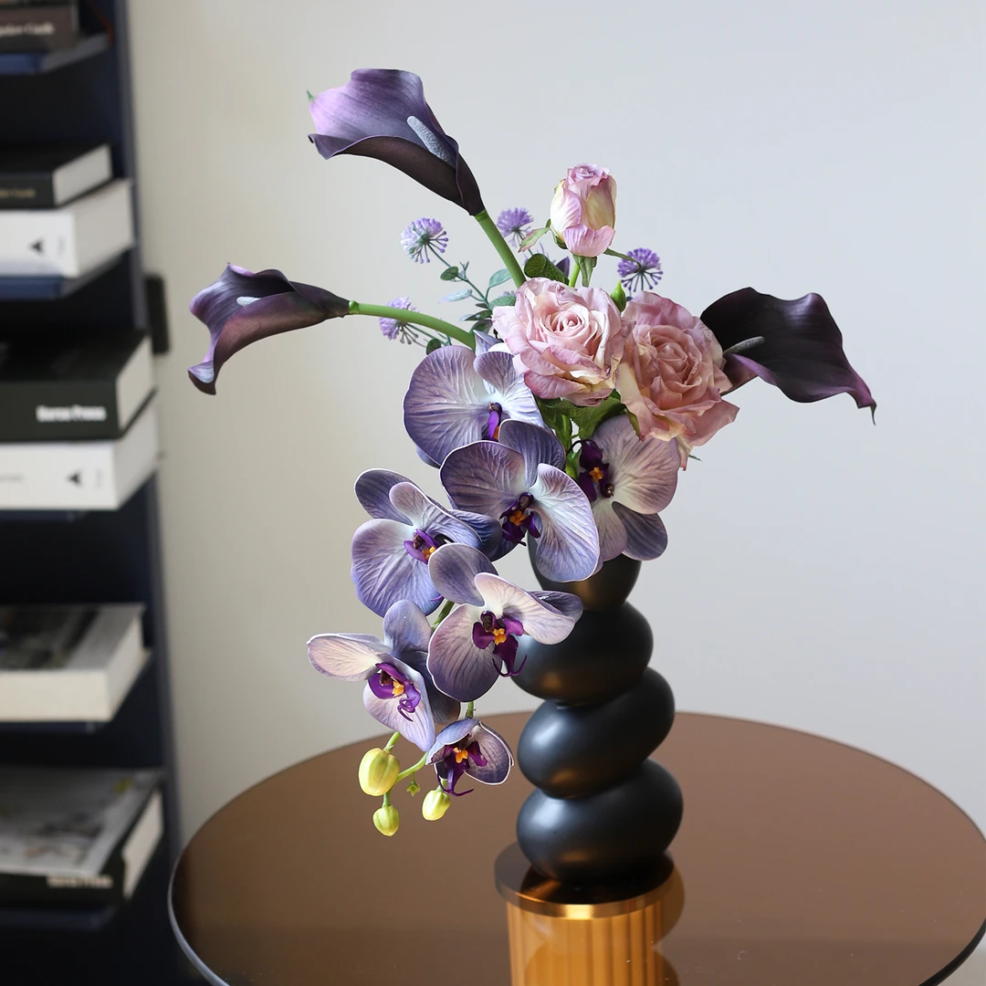 时尚轻奢蝴蝶兰马蹄莲混搭把束仿真花花束假花客厅餐桌高级感摆件