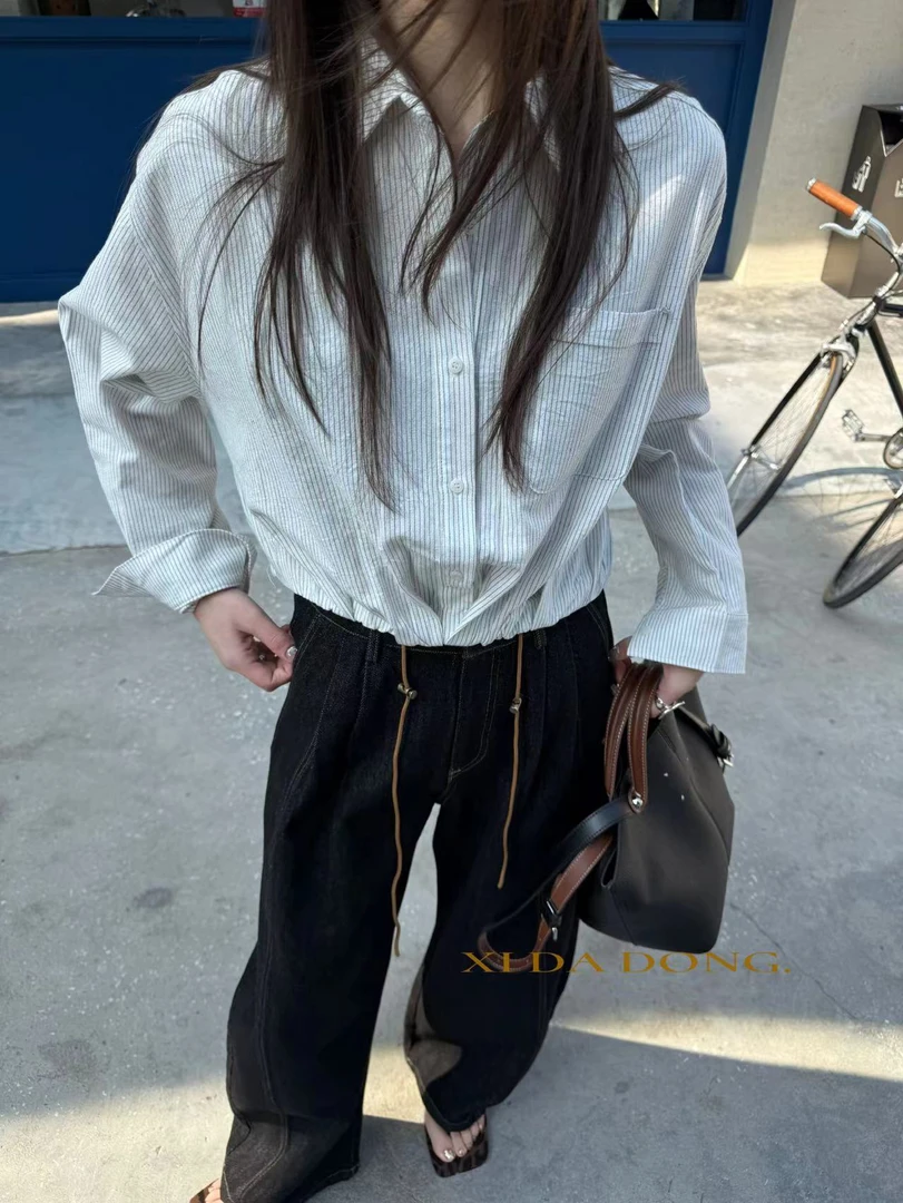 福秒-慵懒百搭～条纹廓形衬衫（XD7753#）喜大东
