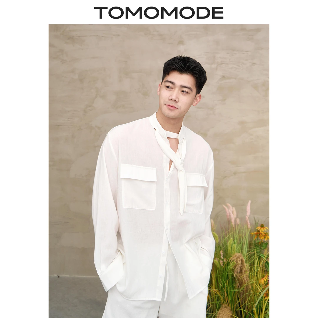 TOMOMODE春夏休闲宽松男友风上衣套装  纯色慵懒风国风短裤套装