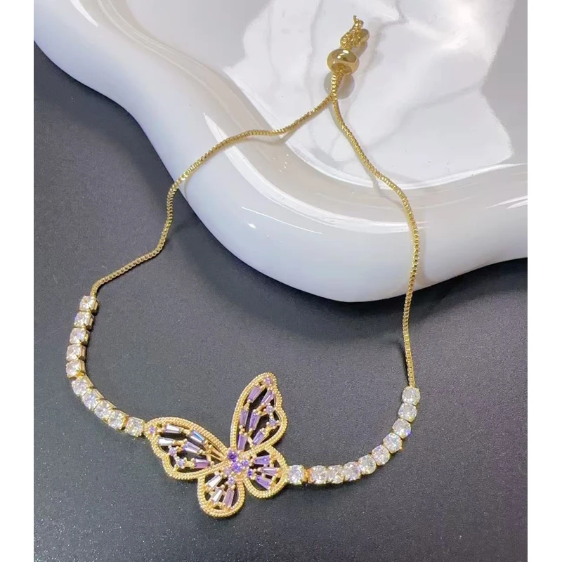 铜合金手链 1127百搭气质紫色蝴蝶手链