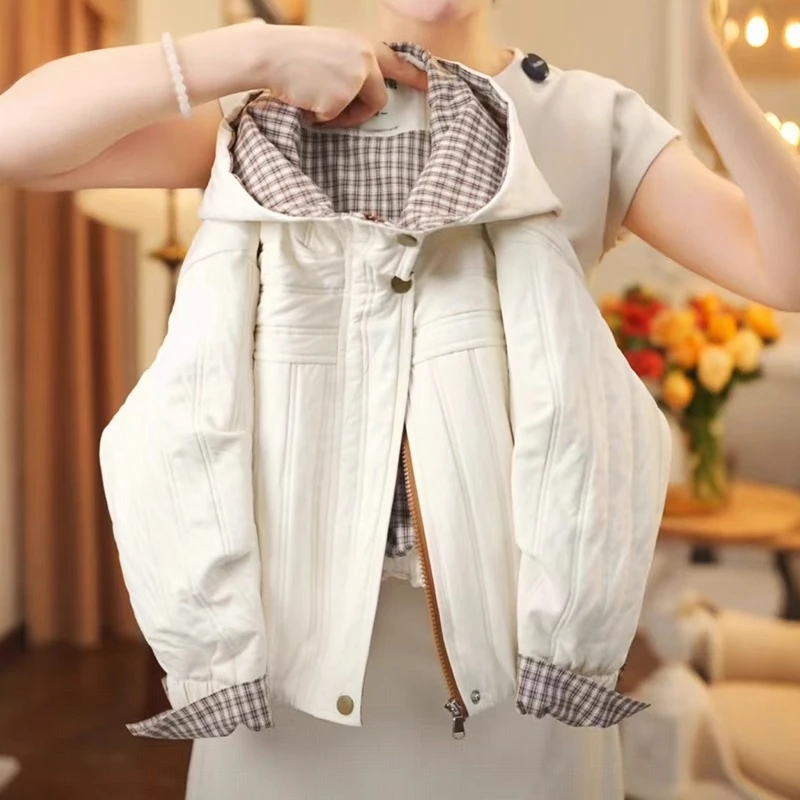 女童夹棉格子外套秋冬2025新款儿童百搭上衣韩版中大童连帽拉链衫