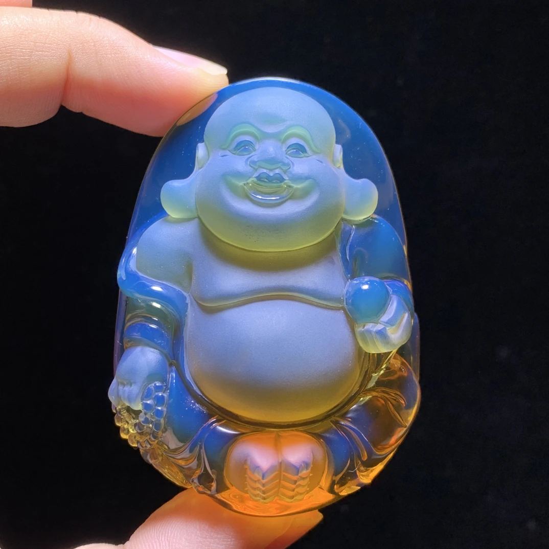 缅甸琥珀高蓝弥勒佛50克