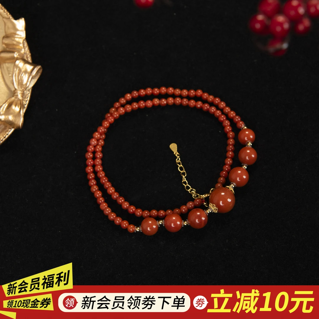 【左氏珠宝】小塔链手工气质项链时尚南红长链轻奢简约1579