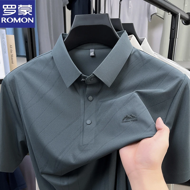 罗蒙中年男士爸爸装短袖polo衫夏季商务行政无痕免烫透气半袖T恤