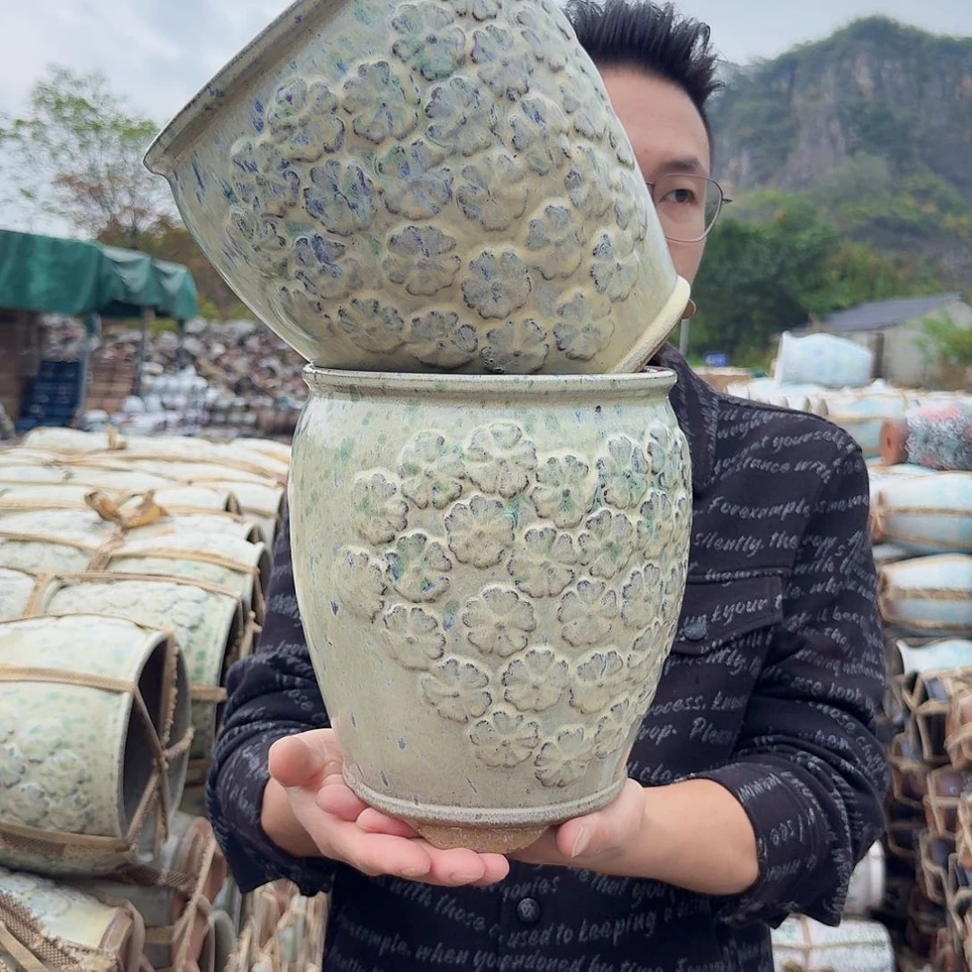 紫砂花盆口18高22.5高脚脚彩色两个